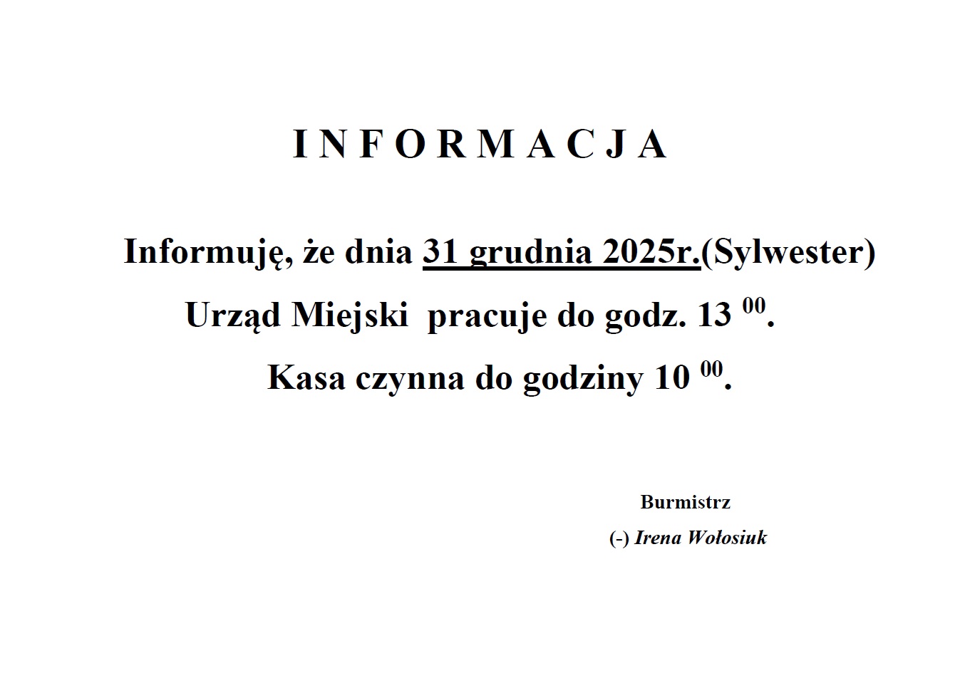 Ilustracja do informacji: Uwaga! Zmiana godzin pracy Urzędu Miejskiego