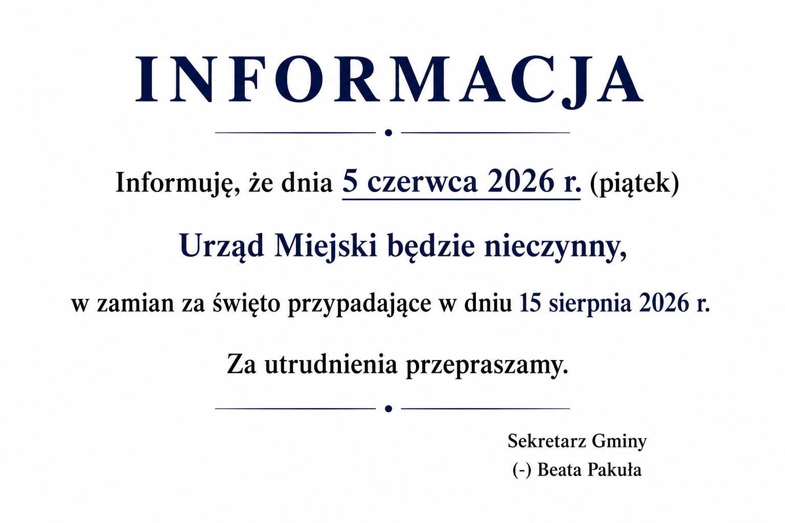 Ilustracja do informacji: Dzień wolny