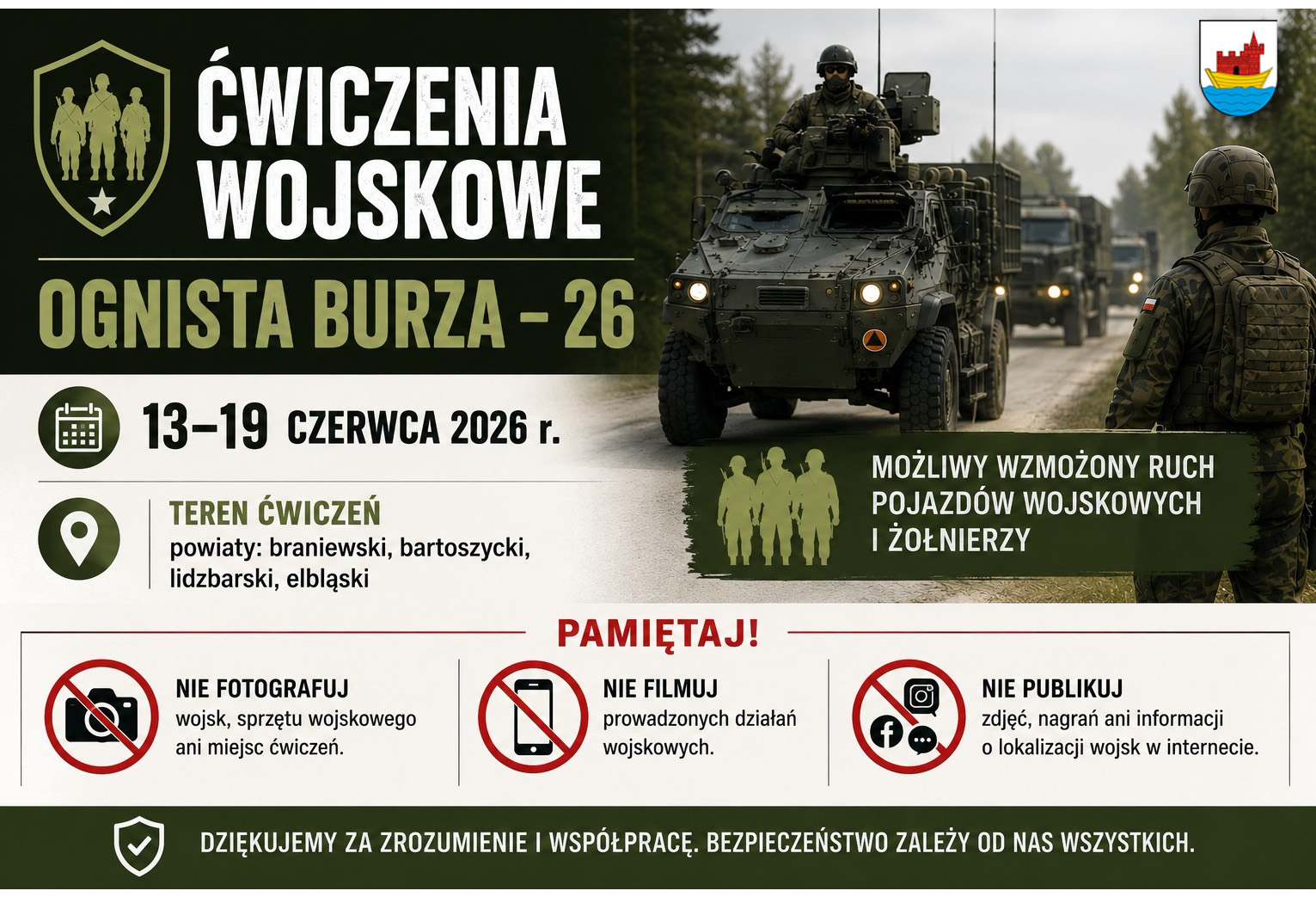 Ilustracja do informacji: UWAGA! ĆWICZENIA WOJSKOWE W REGIONIE.