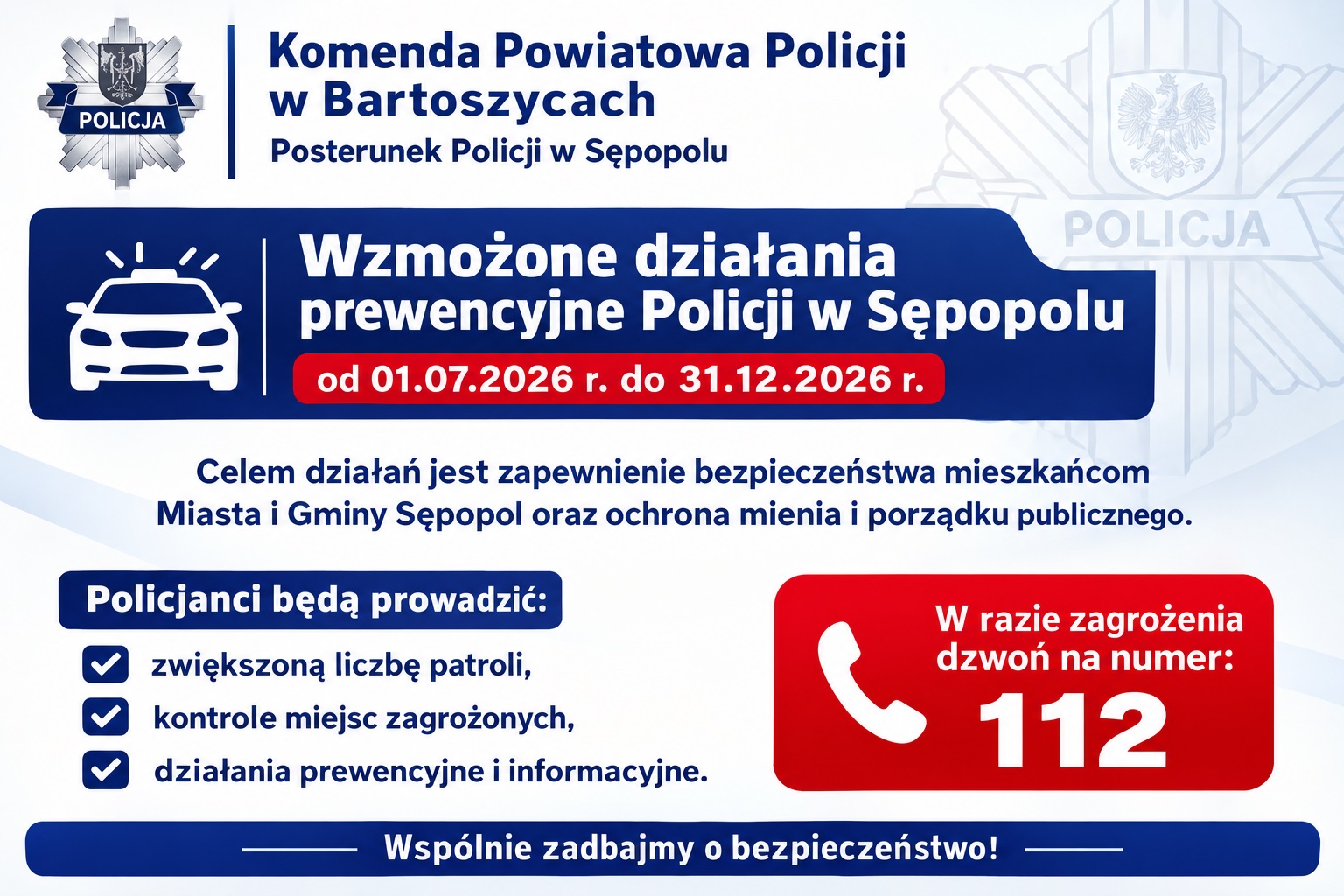 Ilustracja do informacji: Wzmocnione działania prewencyjne Policji w Sępopolu